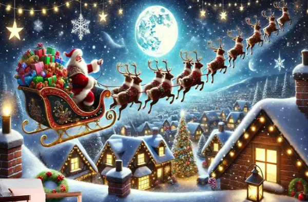 Diamond Painting Weihnachtsmann & Rentier Sternenhimmel